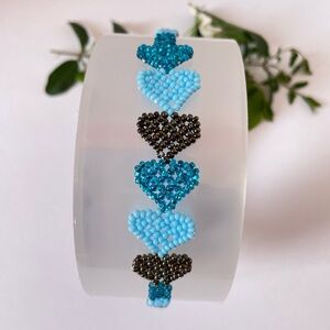 Blue and Black Beaded Heart Bracelet